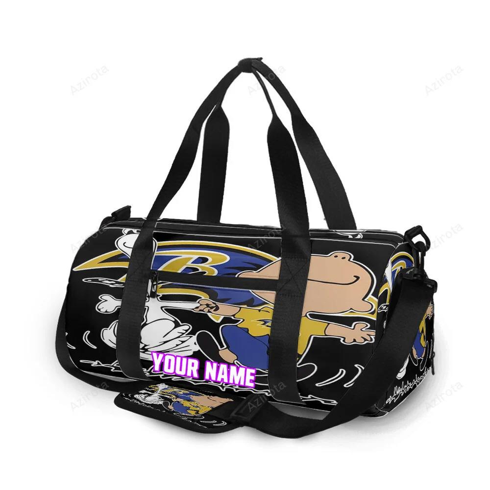 Baltimore ravens snoopy and charlie brown v2 personalized name travel bag gym bag 594 Travel Bag