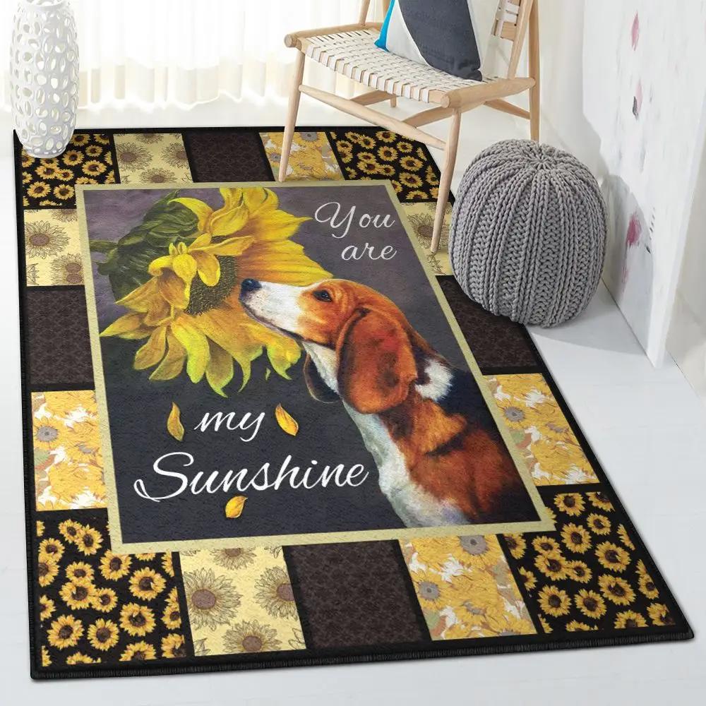 Beagle dog non shedding area rug, beagle dog sunflower rug Rectangle Rug