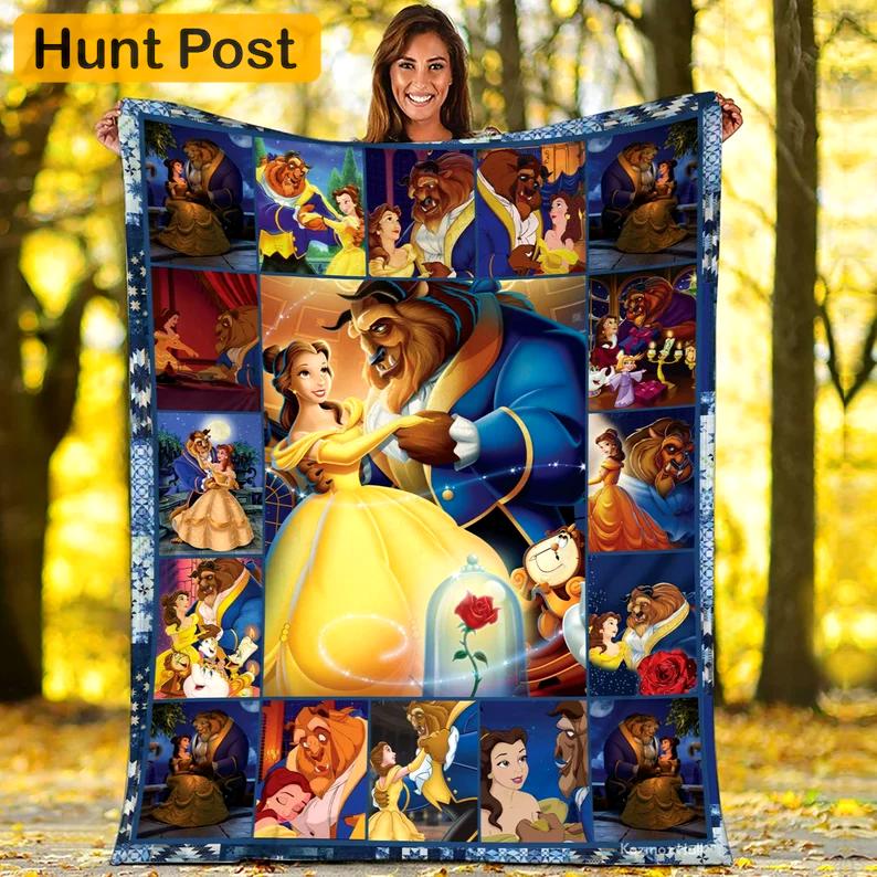 Beauty and the beast fleece blanket, belle princess and the beast blanket, christmas gifts, birthday gifts for kids Quilt Blanket