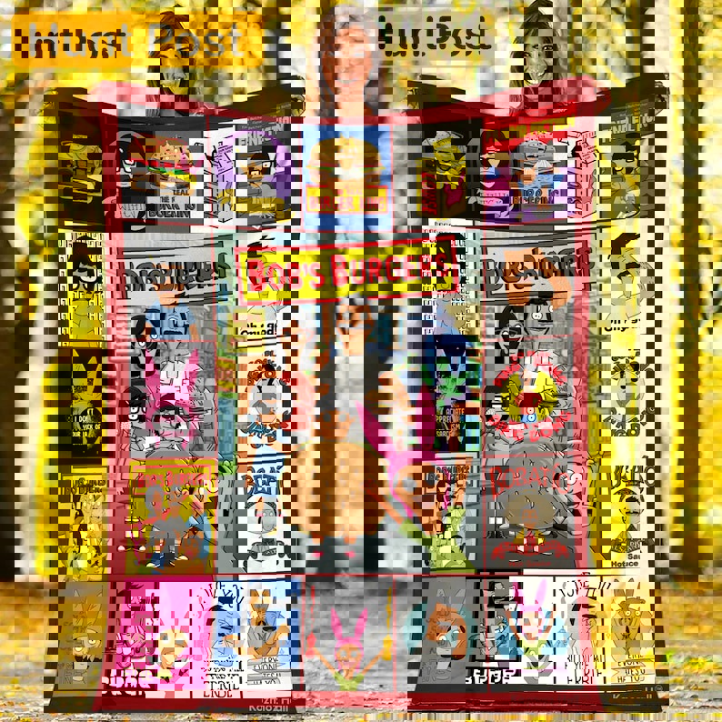 Bob’s burgers fleece blanket, bob burgers family blanket, bob belcher tina belcher real burger king, christmas gift, birthday gifts for kids Quilt Blanket