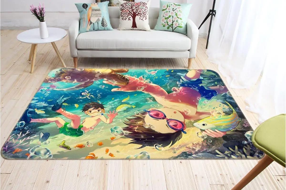 Boy swimming anime 1 area rug living room and bed room rug rug regtangle carpet floor decor home decor Rectangle Rug