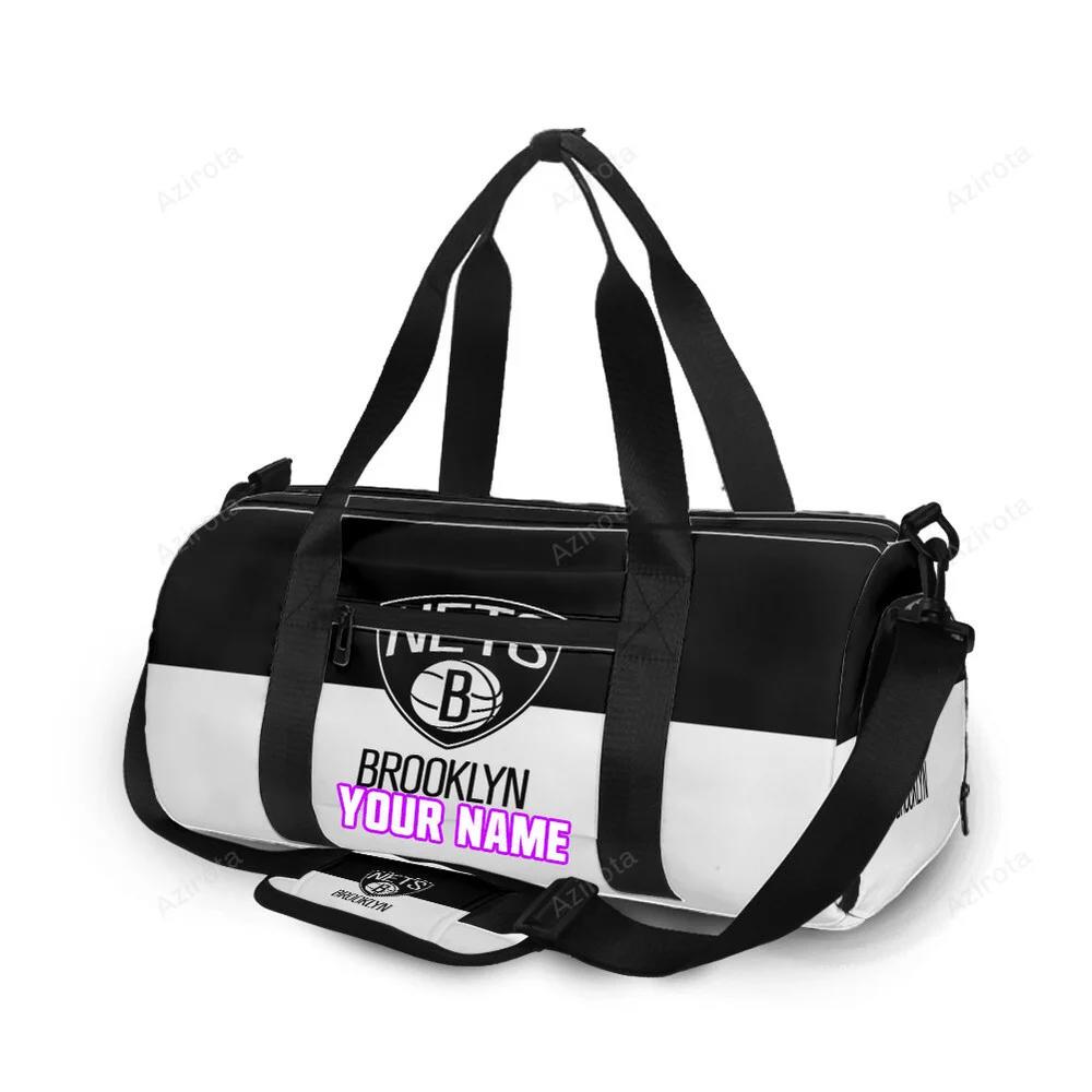 Brooklyn nets ball black white2 personalized name travel bag gym bag 861 Travel Bag