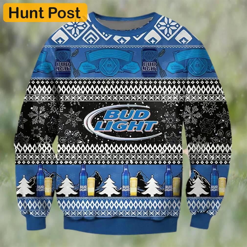 Bud light beer black blue color ugly christmas sweater, faux wool sweater, international beer day, gifts for beer lovers, best christmas gifts for 2022 ? prinvity Christmas Ugly Sweater