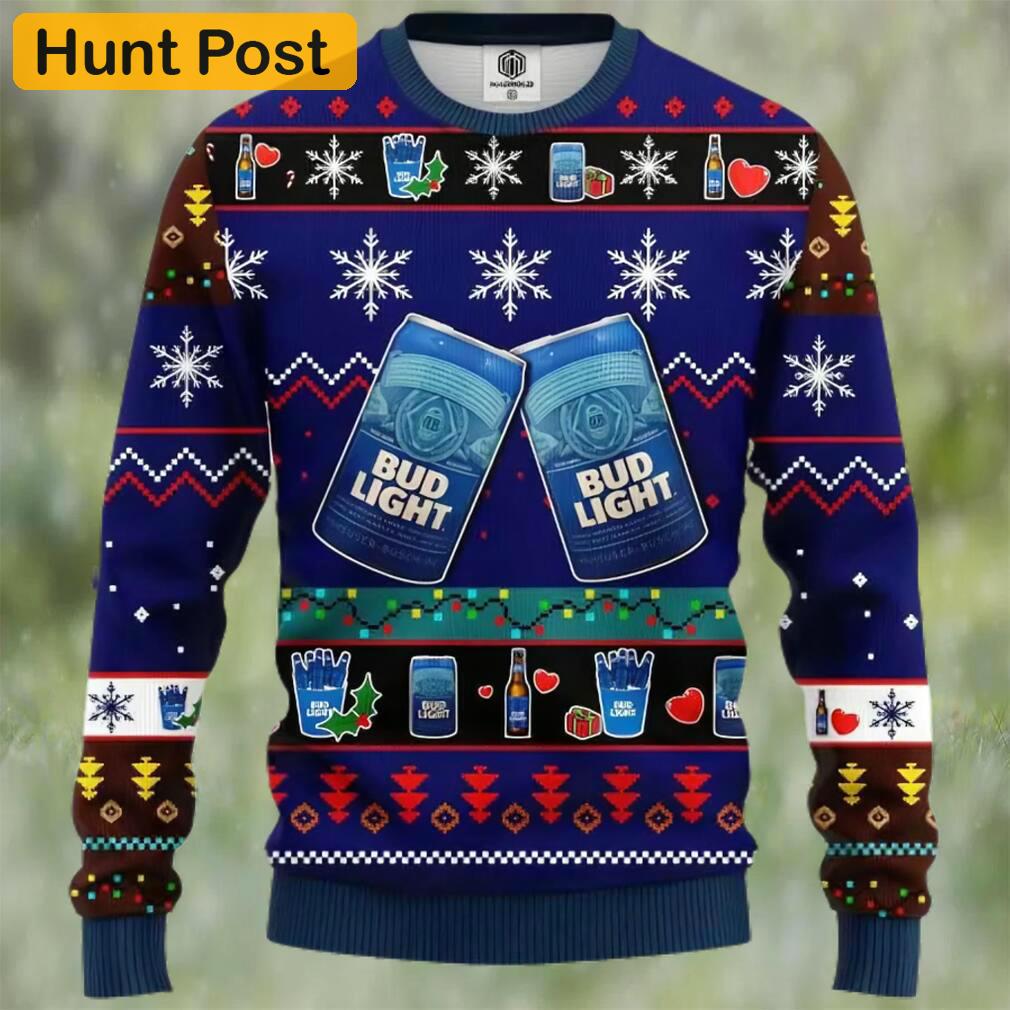 Bud light beer ugly christmas sweater, faux wool sweater, gifts for beer lovers, international beer day, best christmas gifts for 2022 ? prinvity Christmas Ugly Sweater