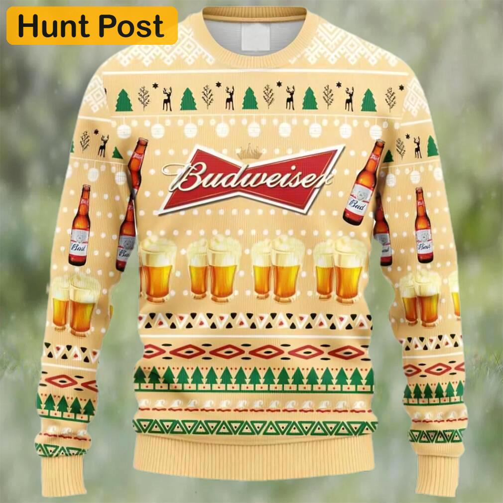 Budweiser beer ugly christmas sweater, faux wool sweater, gifts for beer lovers, international beer day, best christmas gifts for 2022 ? prinvity Christmas Ugly Sweater