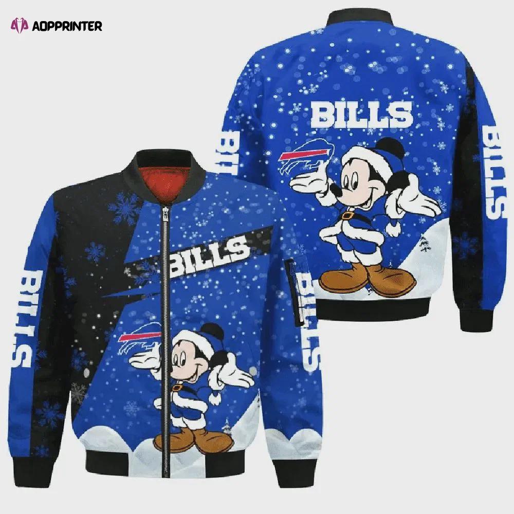 Buffalo bills xmas mickey pattern bomber jacket- navy Bomber Jacket