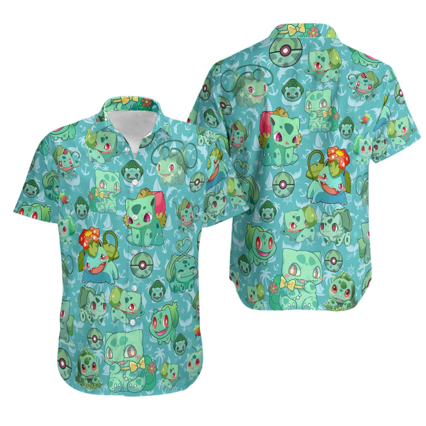 Bulbasaur pattern hawaiian shirt Hawaii Shirt Shorts & Flip Flops