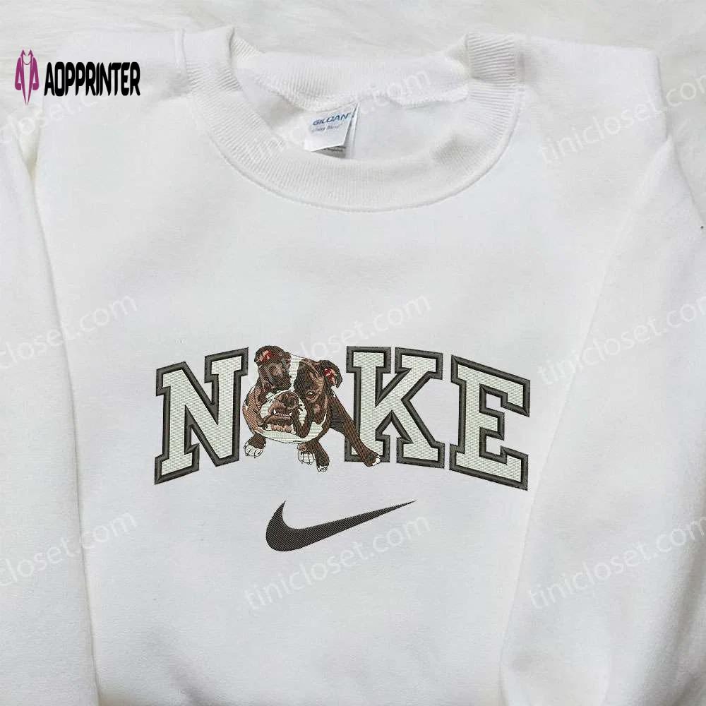 Bulldog x nike embroidered hoodie & animal nike inspired shirts: trendy unique apparel Embroidered Shirt