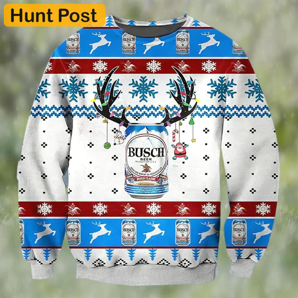Busch beer deer horn ugly christmas sweater, faux wool sweater, gifts for beer lovers, international beer day, best christmas gifts for 2022 ? prinvity Christmas Ugly Sweater