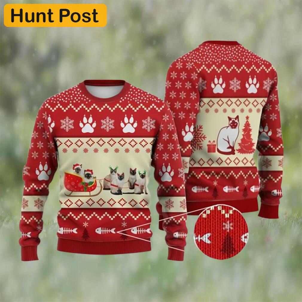 Cat christmas sweater, siamese cat reindeer ugly christmas sweater 3d for xmas Christmas Ugly Sweater