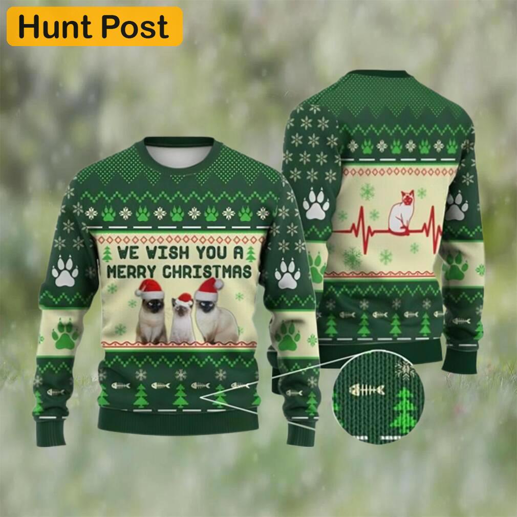 Cat christmas sweater, siamese cat we wish you a merry ugly christmas sweater 3d Christmas Ugly Sweater