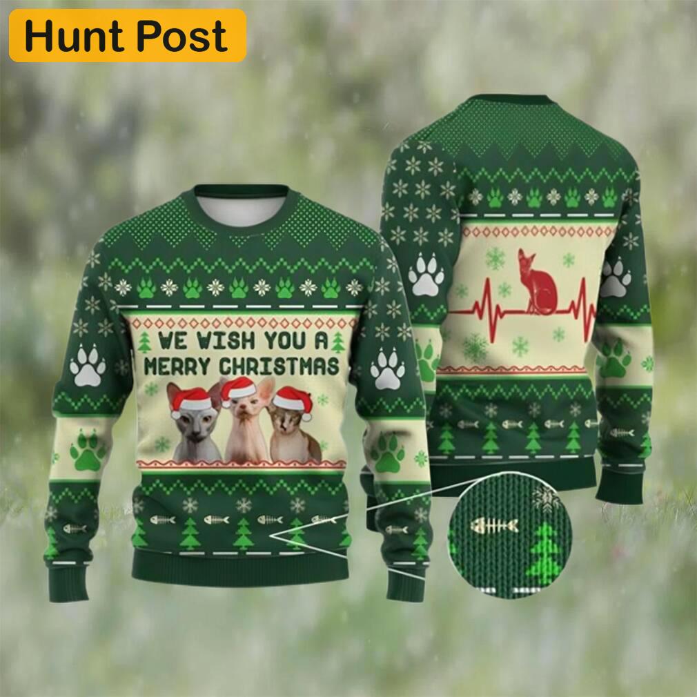 Cat christmas sweater sphynx cat we wish you a merry ugly christmas sweater 3d Christmas Ugly Sweater