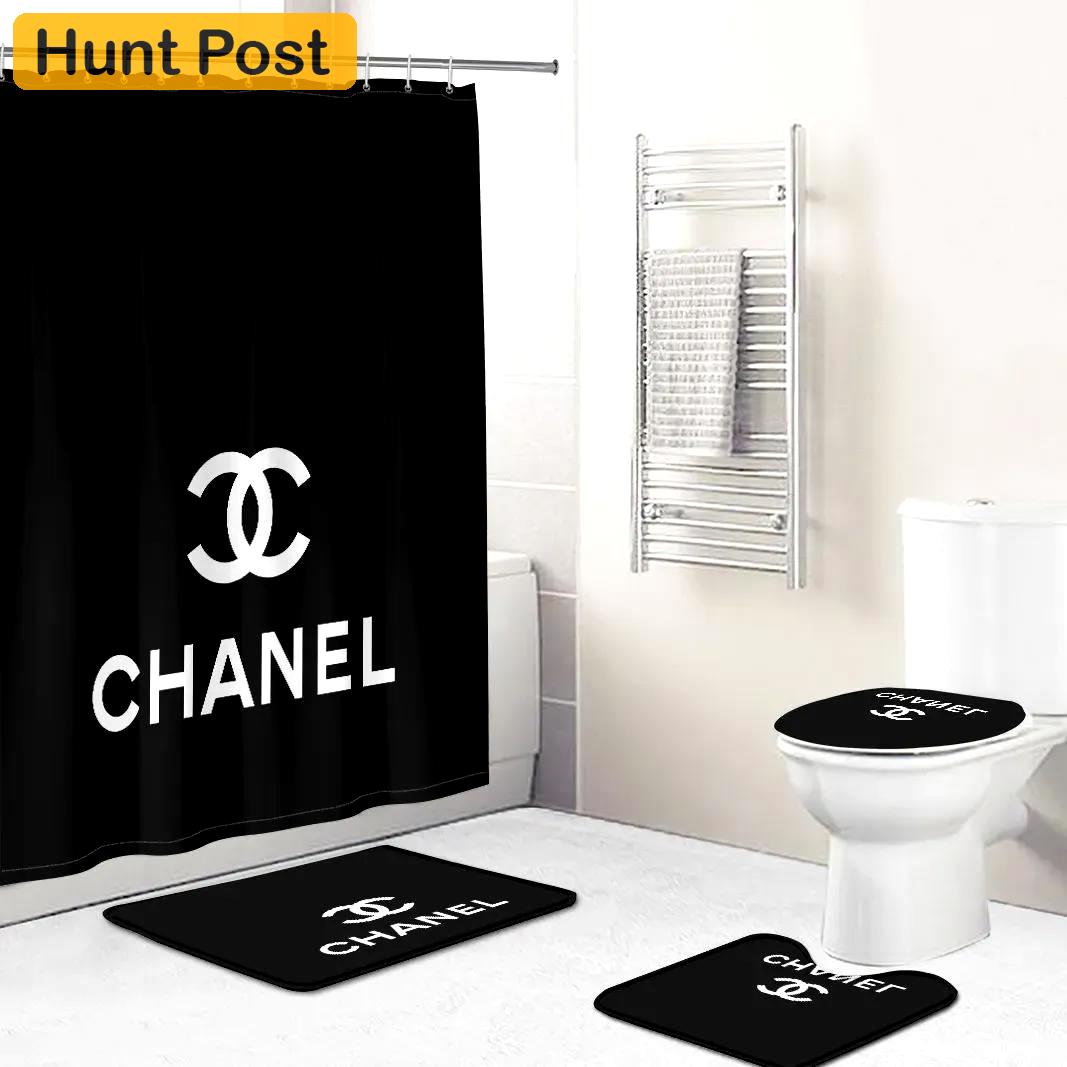 Chanel black and white bathroom set bath mat luxury fashion brand home decor hypebeast Bathroom Set