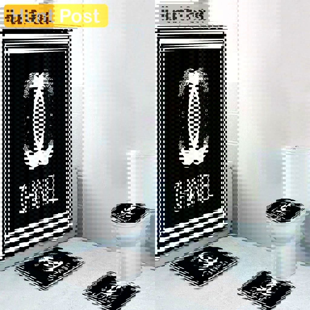Chanel black square bathroom set luxury fashion brand bath mat home decor hypebeast Bathroom Set