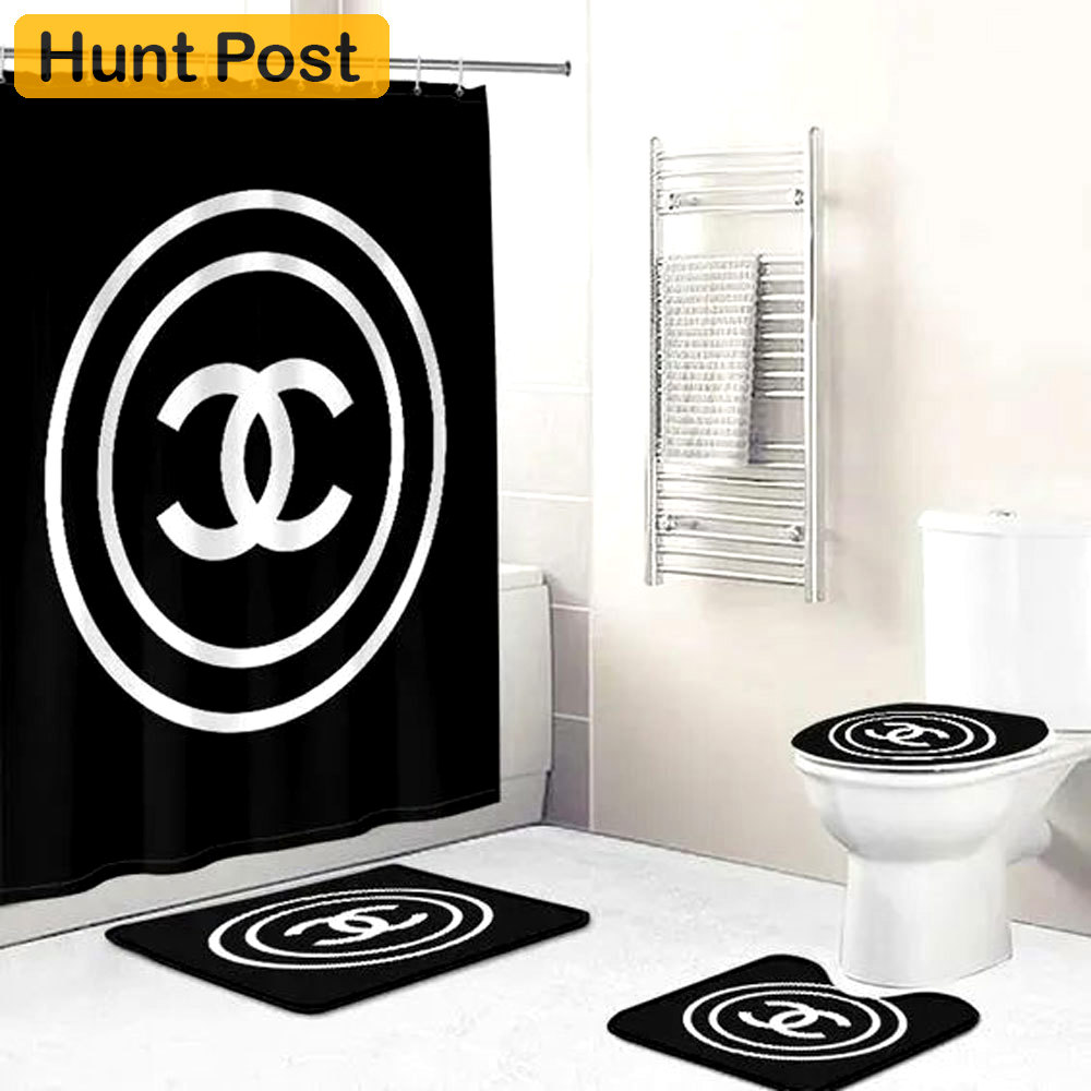 Chanel black white home decor luxury fashion brand bathroom sets bath mat hypebeast Bathroom Set