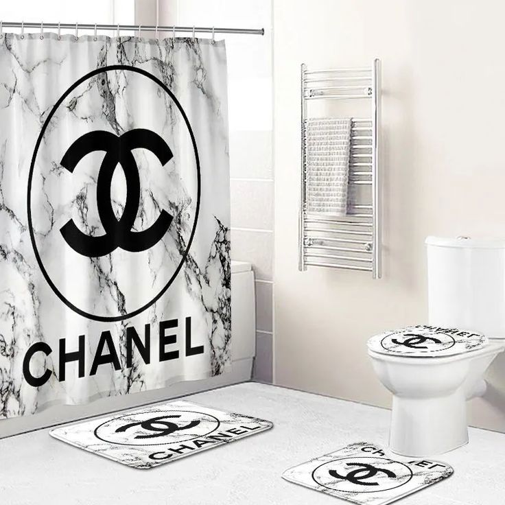 Chanel circlenew logo type 680 Bathroom Accessory Sets Luxury Fashion Brand Bath Mat Set Waterproof Shower Curtain Home Decor Toilet Cover Bathroom Sets Pedestal Rug Hypebeast Bathroom