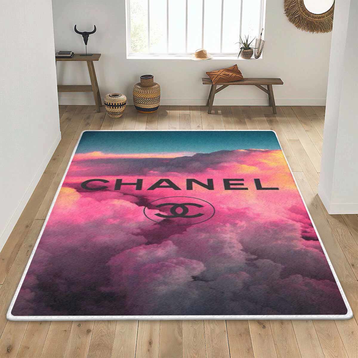 Chanel girly logo type 685. Upgrade Your Living Room with Luxury Home Decor: Area Carpets, Floor Decor, Door Mats, and Hot Gift Items with style a High-End Fashion Brand Rectangle Rug