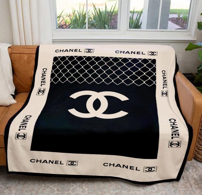 Chanel logo luxury brand premium blanket fleece home decor 53 Blanket Fleece