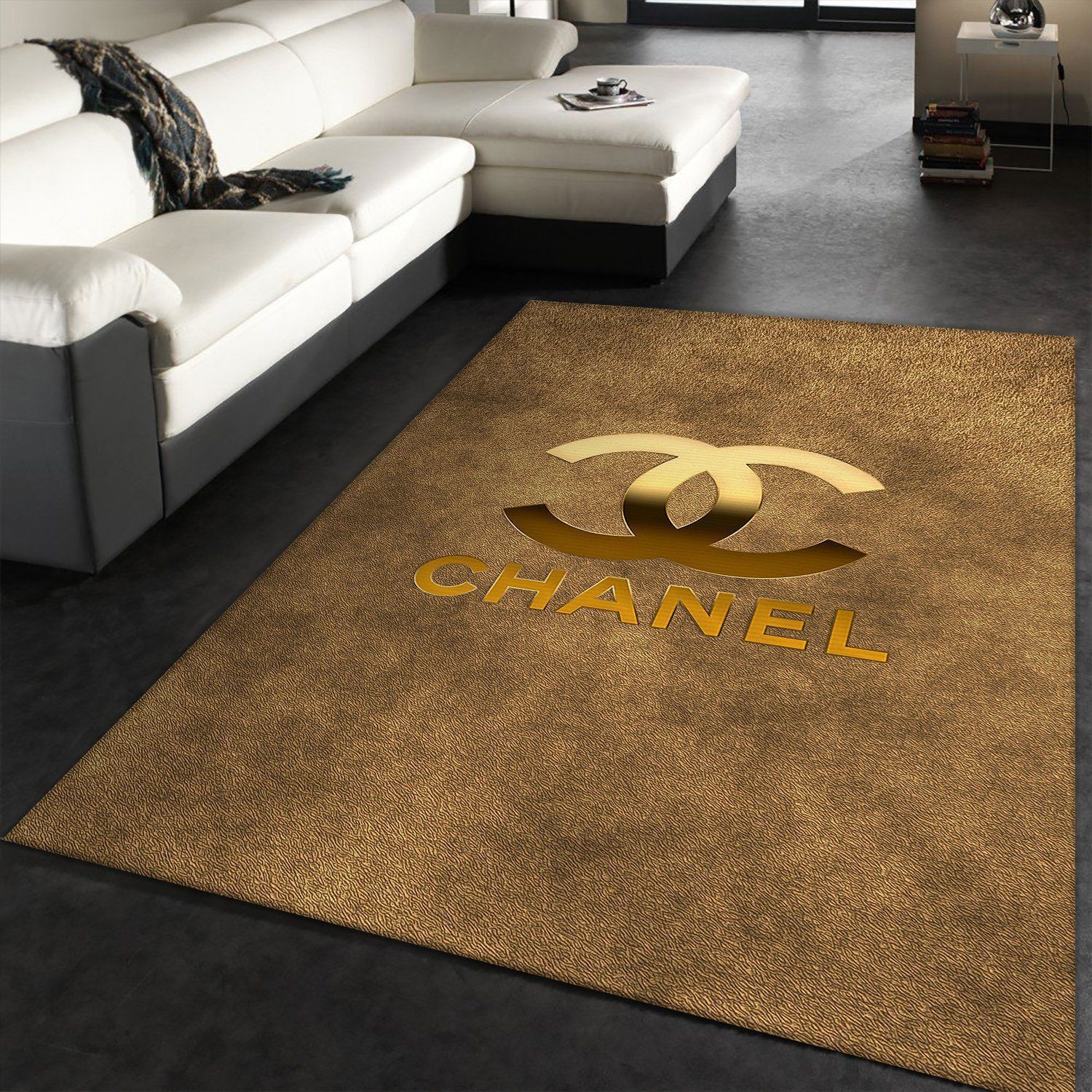 Chanel logo type 559. Upgrade Your Living Room with Luxury Home Decor: Area Carpets, Floor Decor, Door Mats, and Hot Gift Items with style a High-End Fashion Brand Rectangle Rug