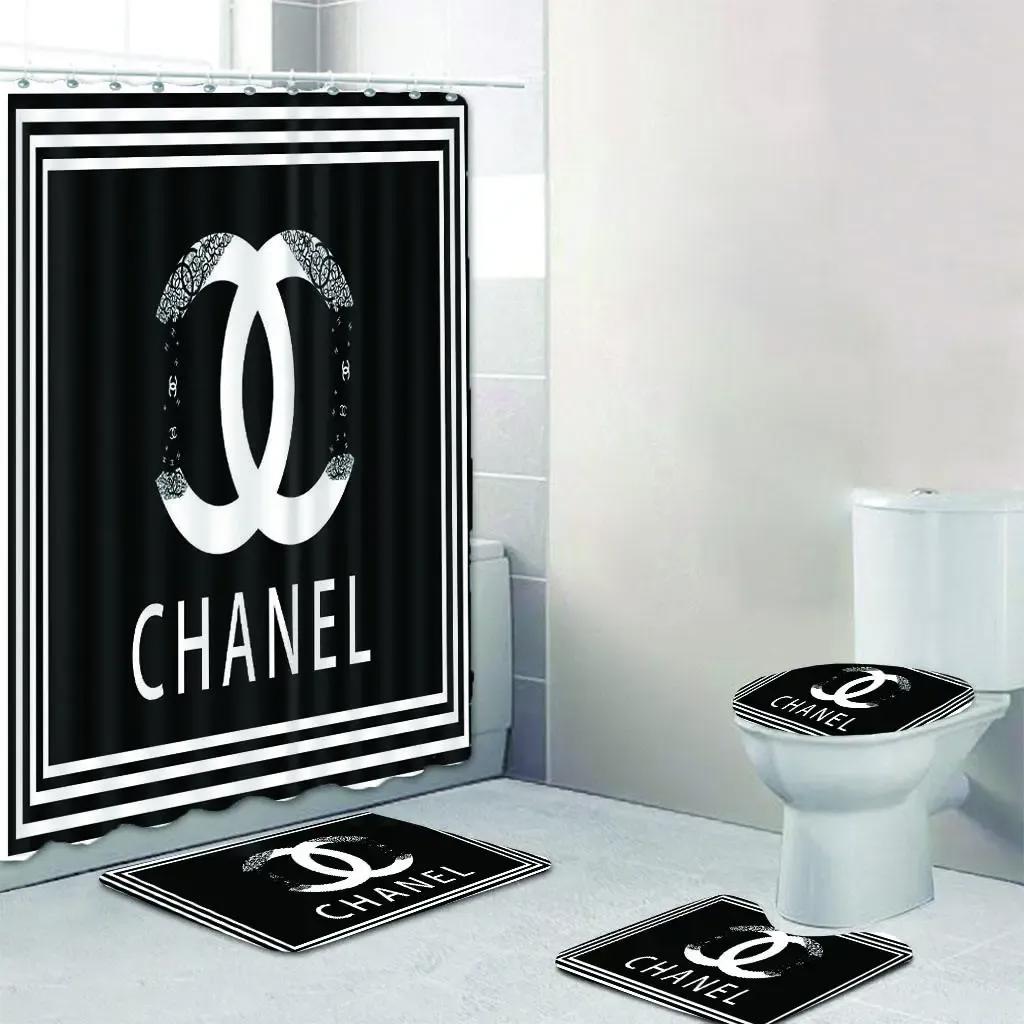 Chanel shower curtain black and white galaxy luxury bathroom set 20 Bathroom Set