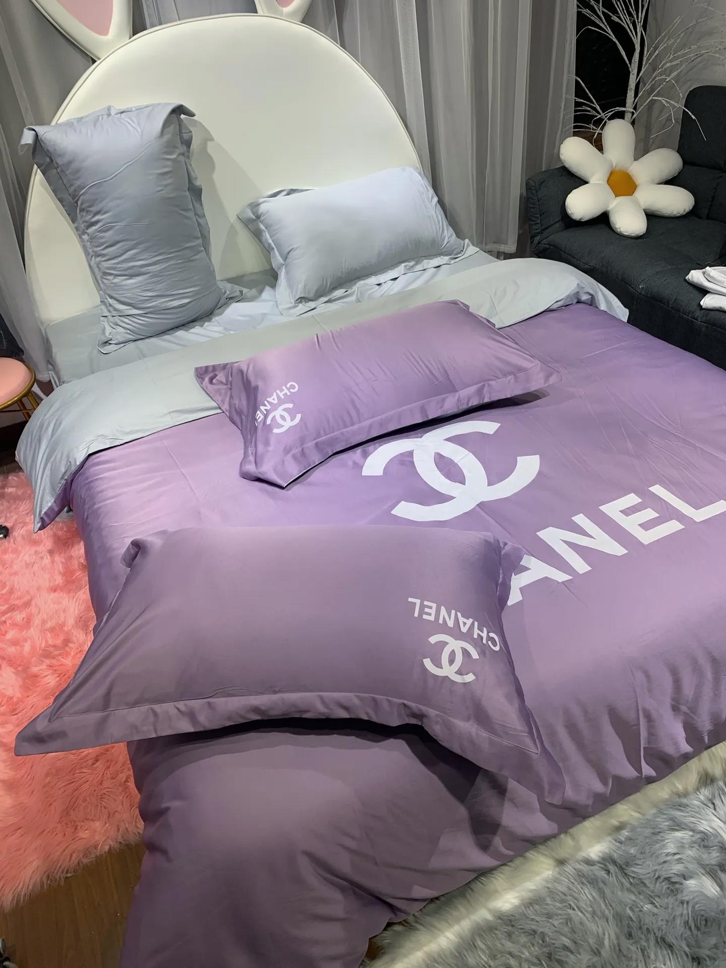 Chanel violet logo type 416 Bedding Sets premium fashion brand blankets hyperbeast Bedroom sheets bed linen covers duvet bedclothes home decor luxury ideas bedspread