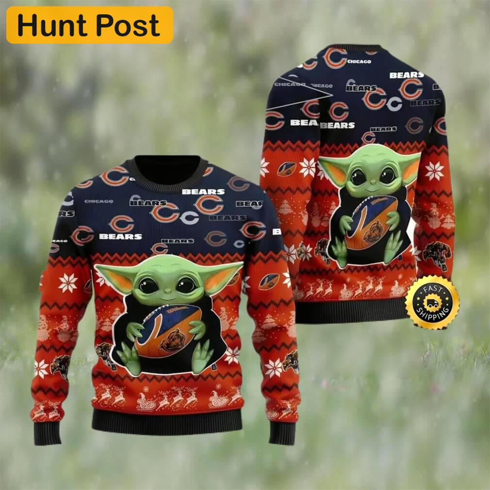 Chicago bears baby yoda ugly christmas sweater, faux wool sweater, national football league, gifts for fans football nfl, football 3d ugly sweater ? prinvity Christmas Ugly Sweater