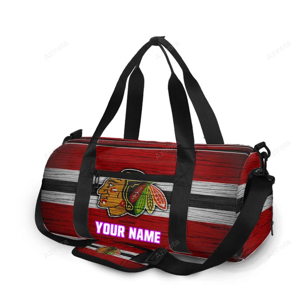 Chicago blackhawks emblem wood2 personalized name travel bag gym bag 1552 Travel Bag