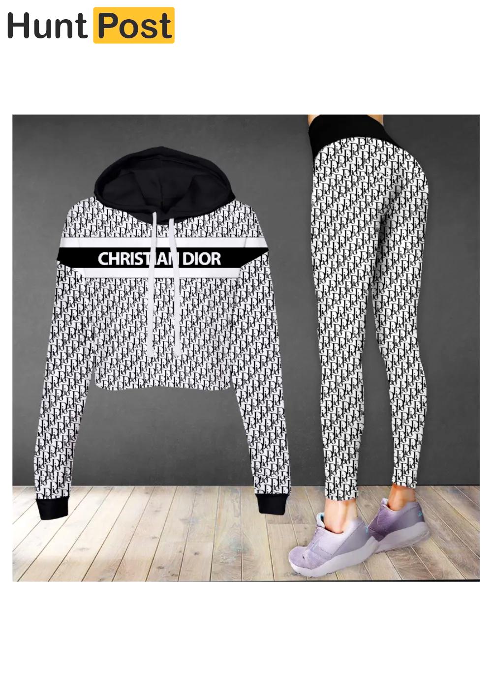 Christian dior luxury brand clothes leggings and crop top set for women Croptop Hoodie Legging Set