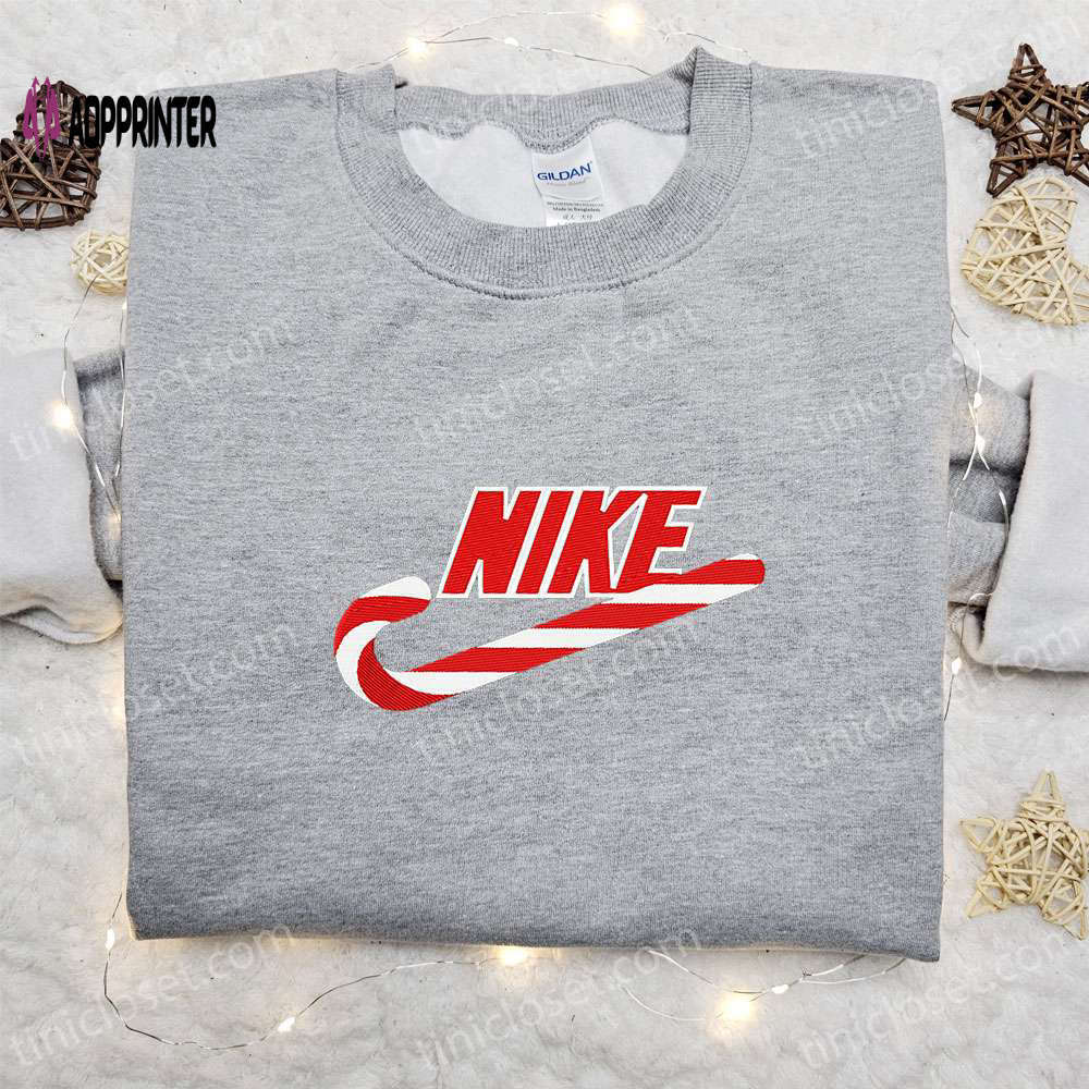Christmas candy x nike embroidered sweatshirt: unique nike inspired shirt perfect christmas gift ideas Embroidered Shirt