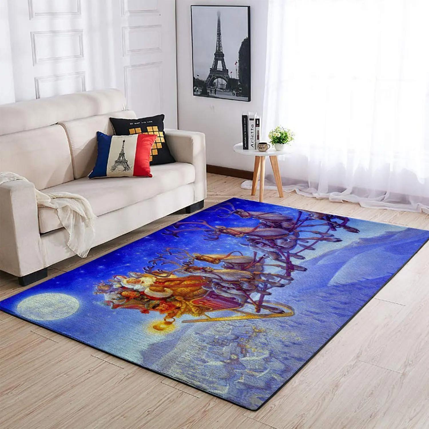 Christmas santa claus & reindeer sleigh area rug 19100313 ofd area rug living room carpet rug regtangle carpet floor decor home decor Rectangle Rug
