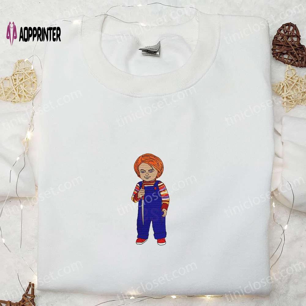 Chucky horror doll embroidered shirt: serial killer silhouette & best halloween gift Embroidered Shirt