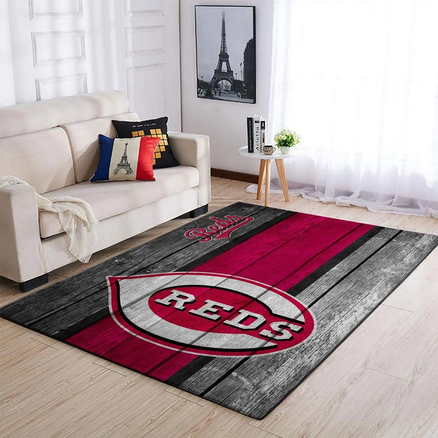 Cincinnati reds wooden mlb baseball team logo carpet living room rugs 3 Rectangle Rug