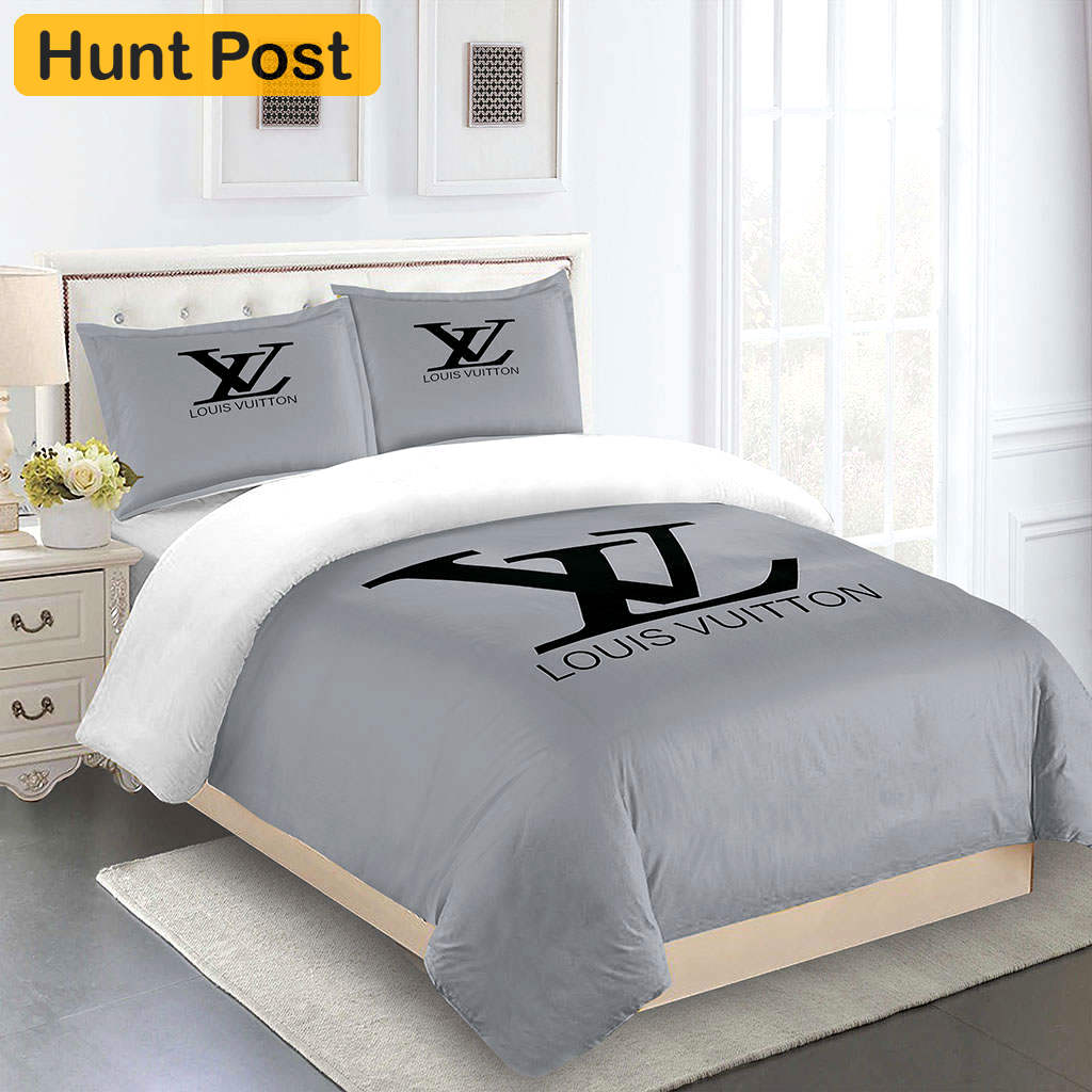 Comforter sets gray logo black full louis vuitton bedding set  home decoration Bedding Sets