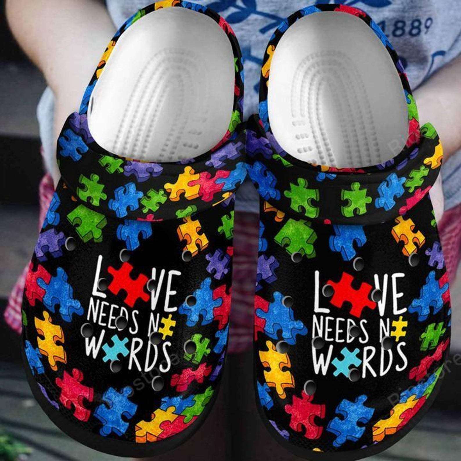 Crocs outfit - autism awareness day love needs no words puzzle piece crocs crocband clog shoes - 123 Crocs Outfit