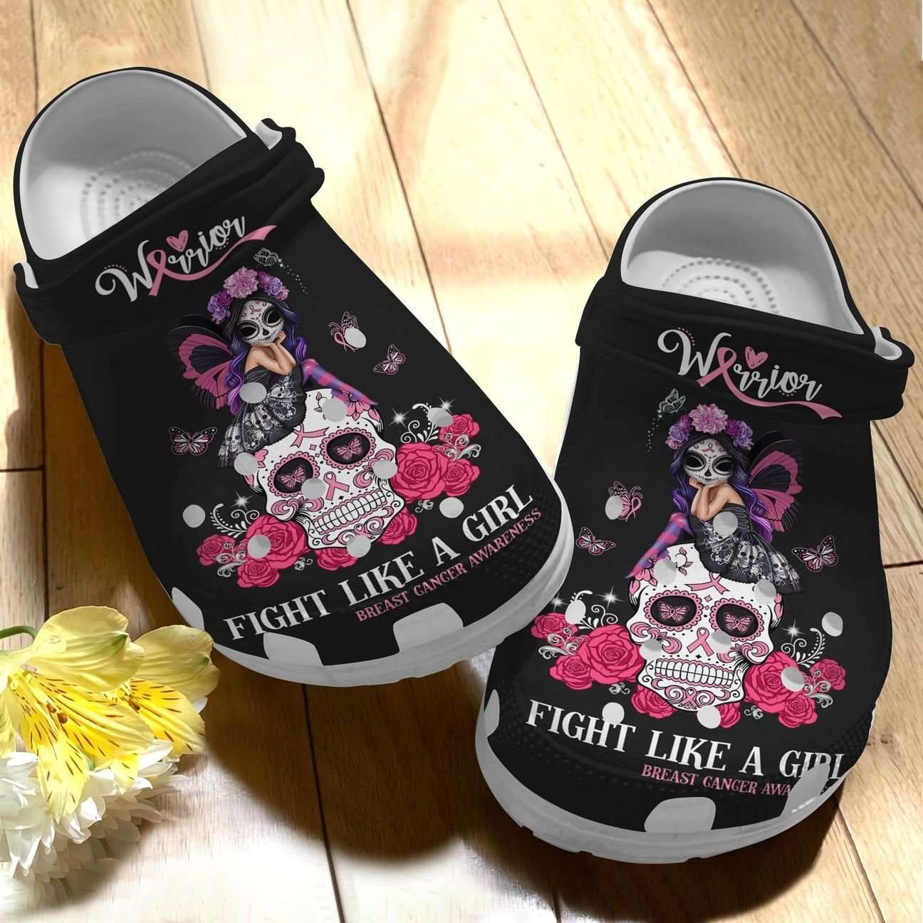Crocs outfit - breast cancer awareness fight like a girl fairy sugar skull crocs crocband clog shoes - 291 Crocs Outfit