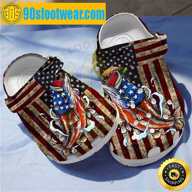 Crocs outfit - fishing crocs – bass fishing america flag custom classic clog - 705 Crocs Outfit