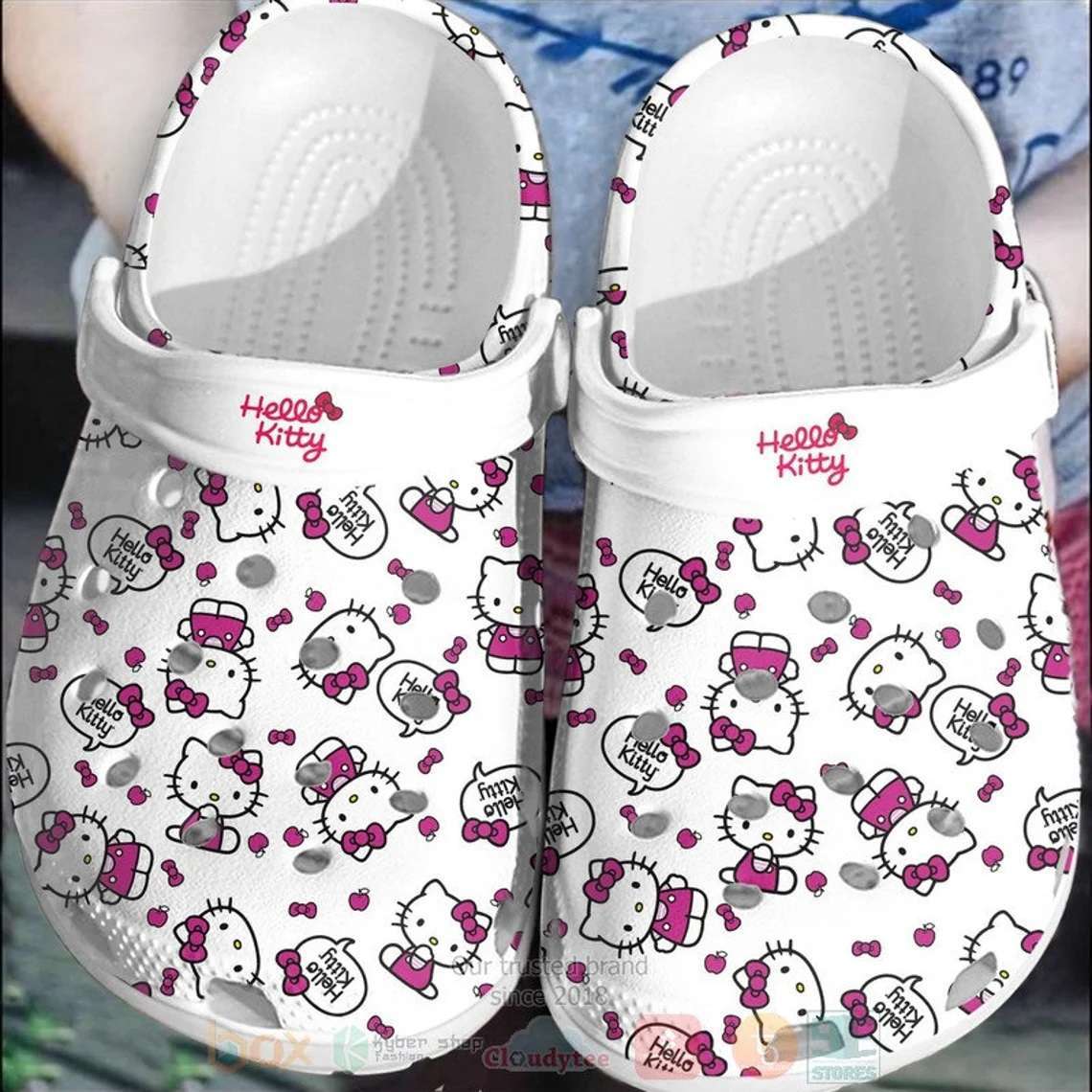 Crocs outfit - hello kitty pattern pink white crocs clogs crocband shoes - 1222 Crocs Outfit
