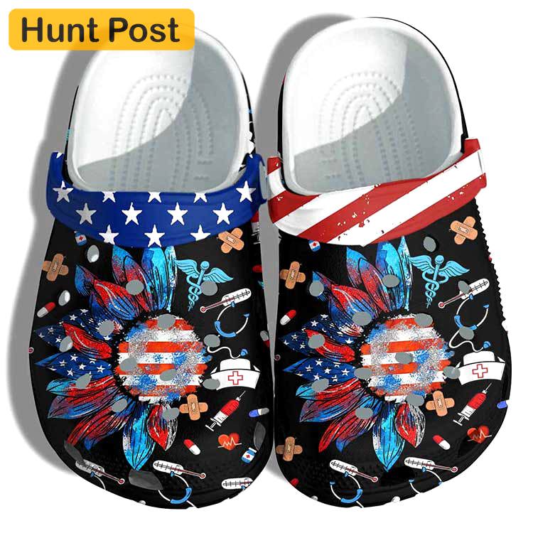Crocs outfit - nurse sunflower 4th o july black croc nurse life usa flag clogs shoes - 1569 Crocs Outfit