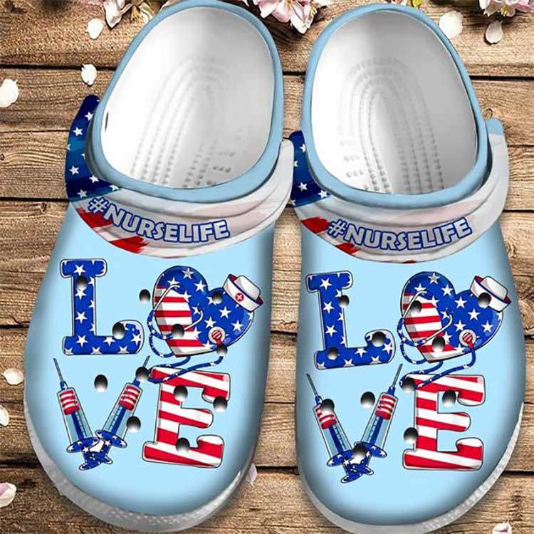 Crocs outfit - nurselife american love nurse 4th of july independence crocs clogs shoes - 1579 Crocs Outfit