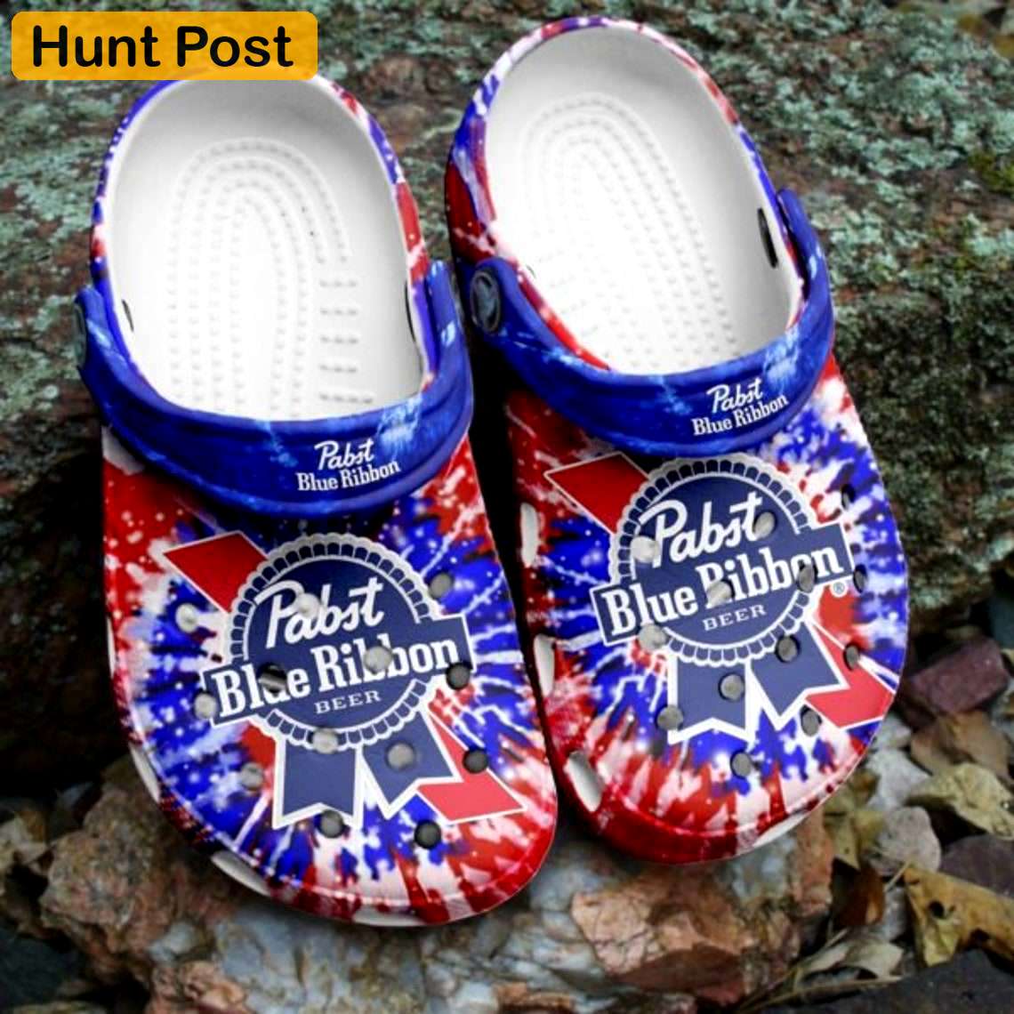 Crocs outfit - pabst blue ribbon beer tie dye crocs clogs crocband shoes - 1593 Crocs Outfit