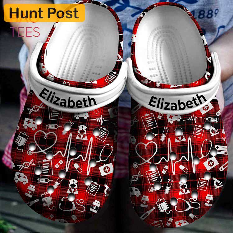 Crocs outfit - personalized nurse crocs clogs shoes with nursing symbols read plaid theme - 1790 Crocs Outfit