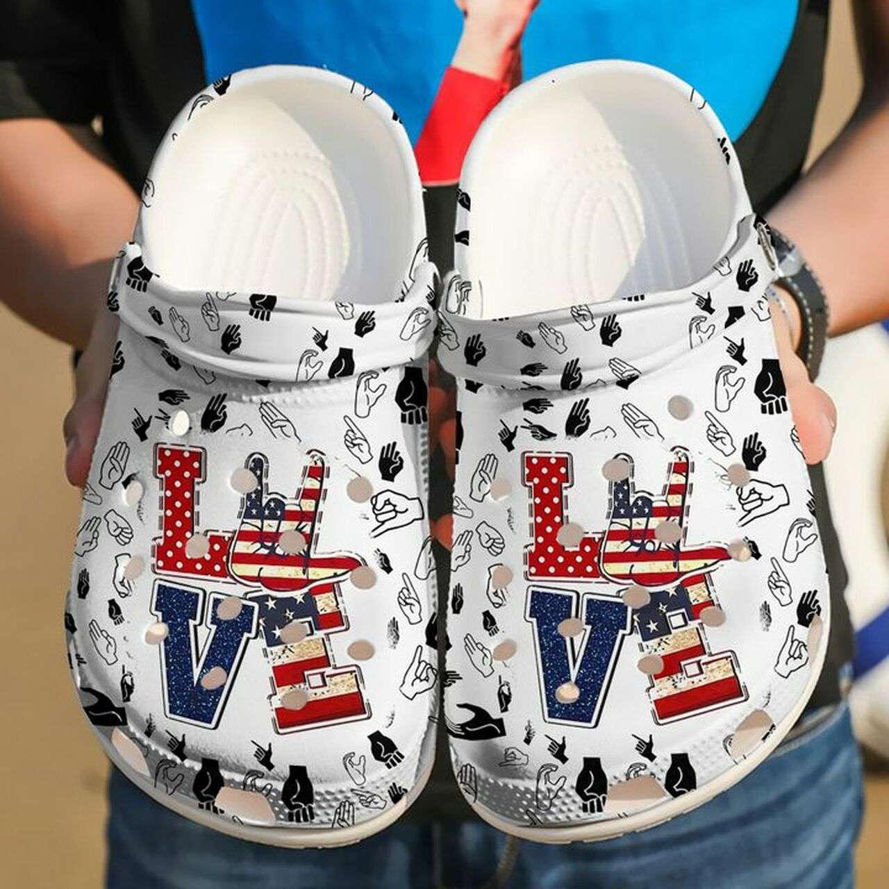 Crocs outfit - sign language i love you america 4th of july crocs crocband clogs - 2010 Crocs Outfit