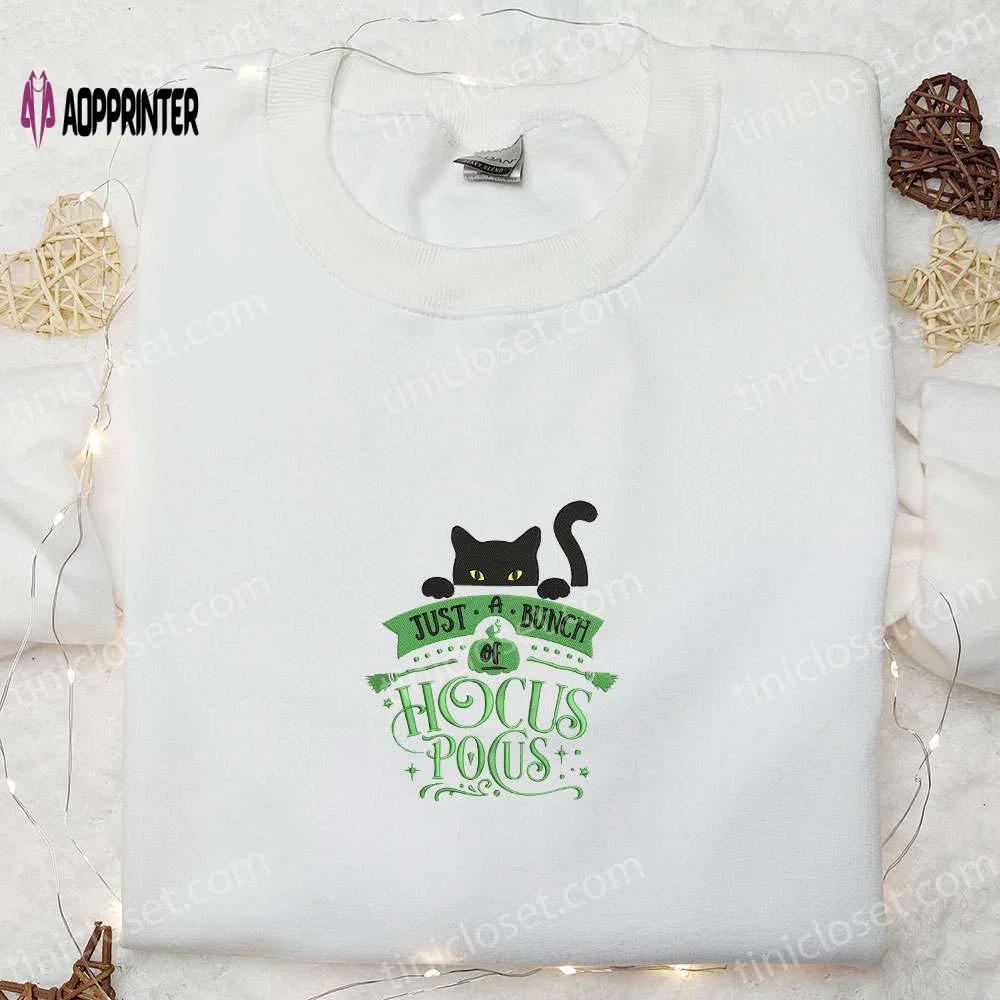 Cute halloween cat embroidered shirt: hocus pocus sweatshirt & best halloween shirt ideas Embroidered Shirt