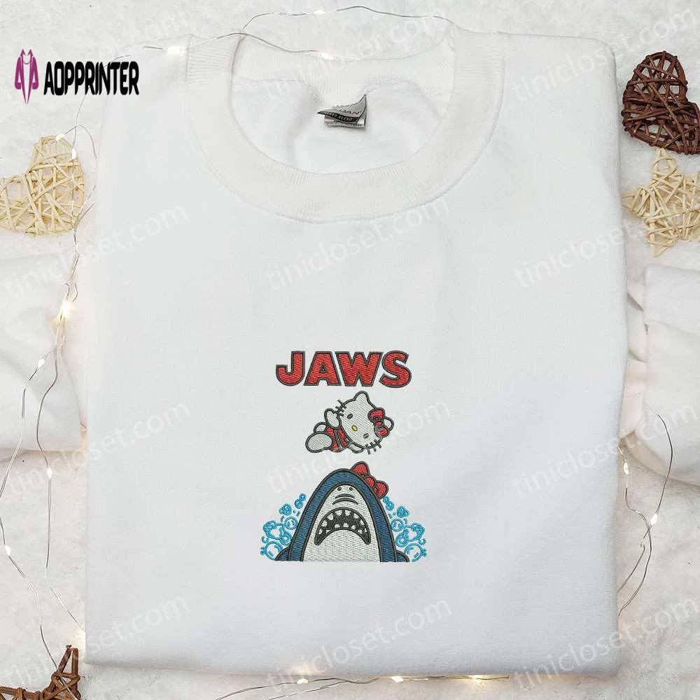 Cute jaws kitty embroidered shirt: perfect halloween gift for daughter Embroidered Shirt