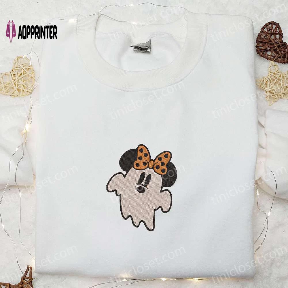 Cute minnie ghost embroidered shirt: best disney halloween gift for the family Embroidered Shirt