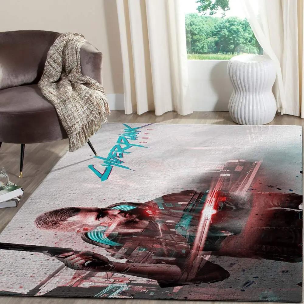 Cyberpunk 2077 futuristic gaming area rugs living room carpet fn140102 rug regtangle carpet floor decor home decor Rectangle Rug