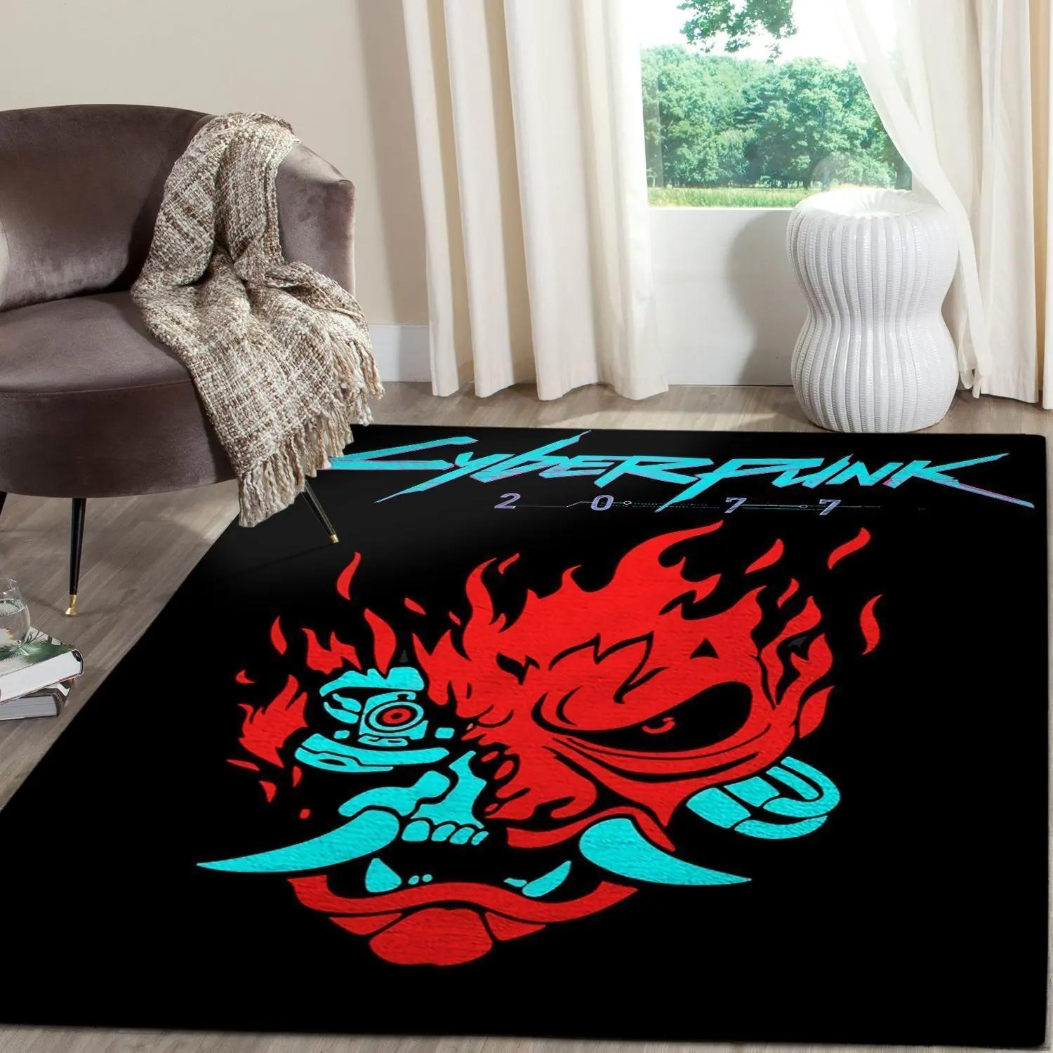 Cyberpunk 2077 futuristic logo gaming area rugs living room carpet fn140109 rug regtangle carpet floor decor home decor Rectangle Rug