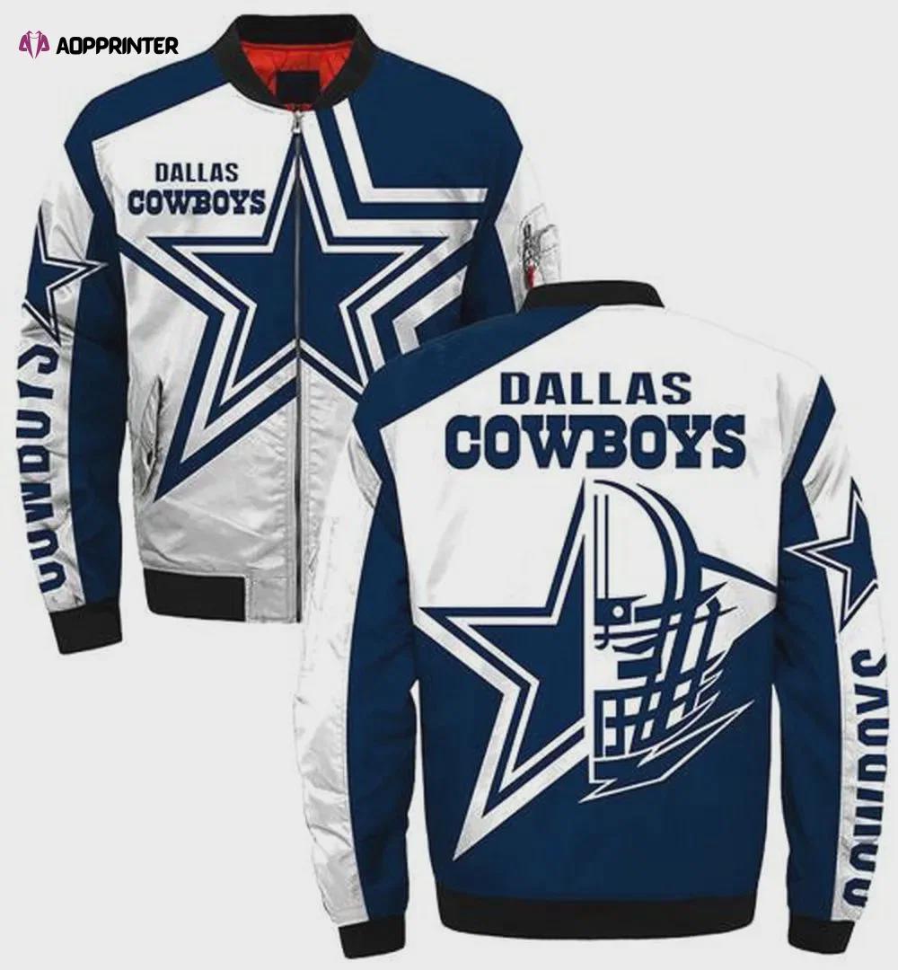 Dallas cowboys star helmet pattern bomber jacket – blue white Bomber Jacket