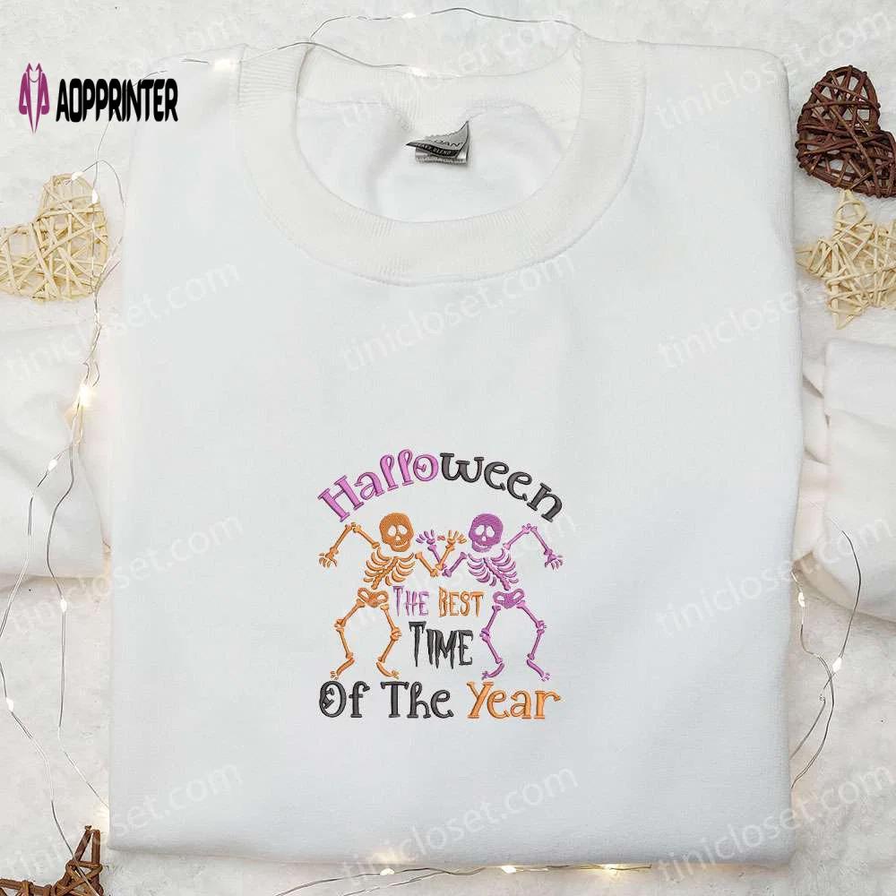 Dancing skeleton halloween embroidered sweatshirt & hoodie: best time of year movie-inspired gifts Embroidered Shirt