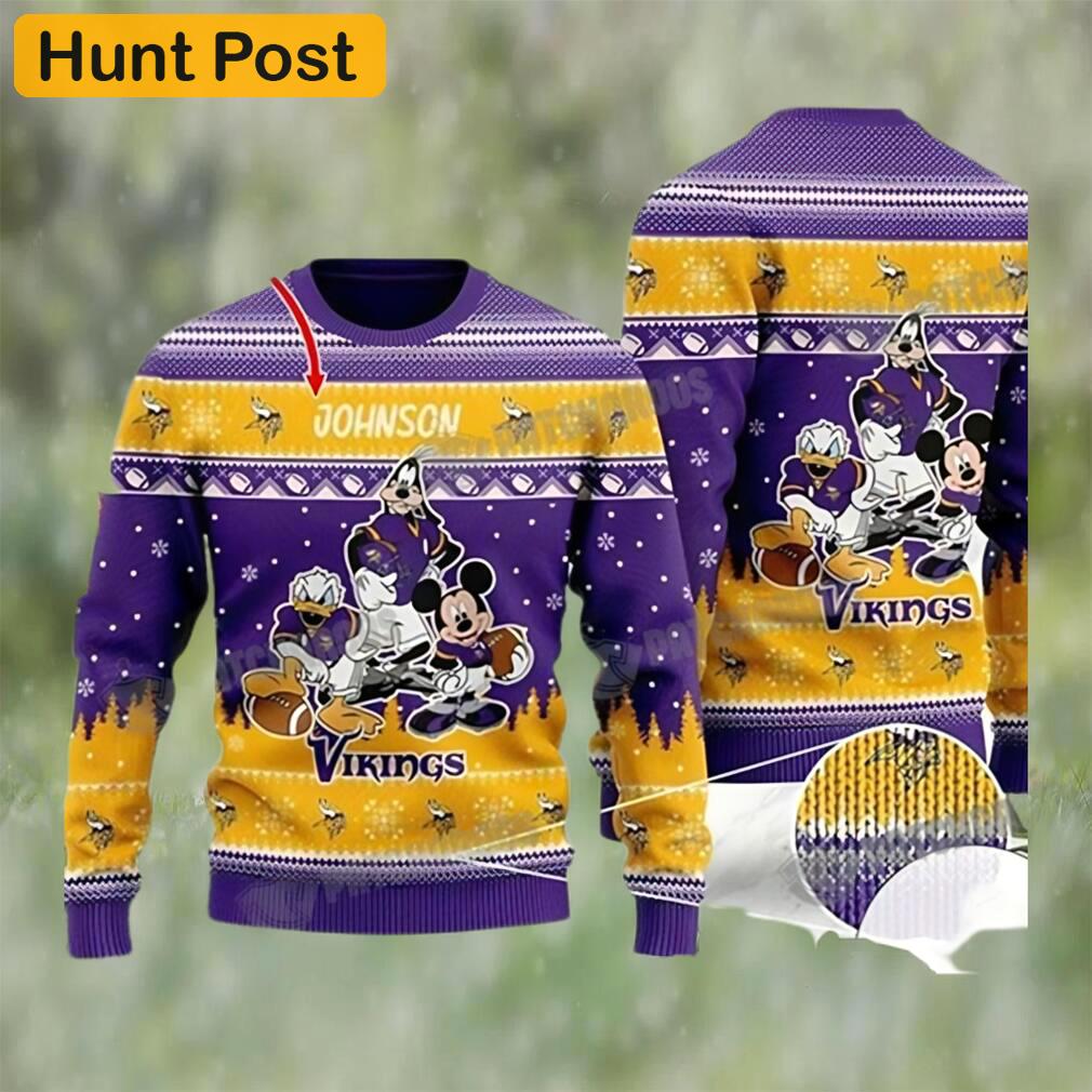 Disney donald duck mickey mouse goofy minnesota vikings personalized christmas ugly sweater Christmas Ugly Sweater